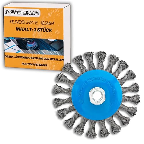 3 Stück Rundbürste Ø 125 mm, M14 x 2, passend für Winkelschleifer, zum Entrosten von Metall, Stahlbürste, Drahtbürste, Unkrautbürste Rundbürsten Set - Cheap-Us
