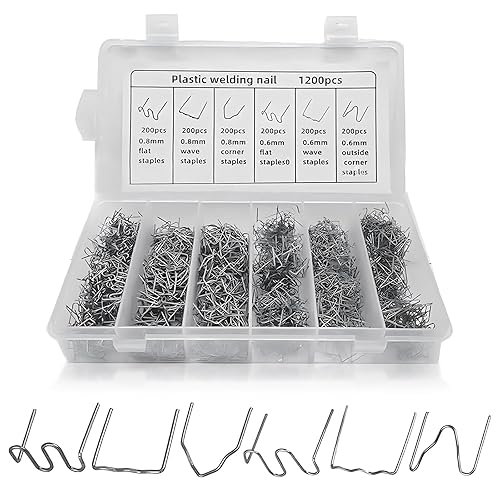 Kunststoff Schweißgerät,HPiano 1200 Stück Edelstahl Hot Staples,Hot Staples Welder Staple 0,8mm / 0,6mm Schweiß-Zubehör,Stoßstangen-Reparatur set,für Autostoßstange Rissreparatur Heißklammern - Cheap-Us