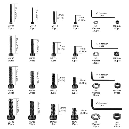 M3 Zylinderschrauben Innensechskant Schrauben und Muttern und Unterlegscheiben Sortiment Set, 801 Pcs Sechskantschrauben, Metrisch Sechskopf Fahrrad Gewindeschrauben Muttern Unterlegscheiben - Cheap-Us