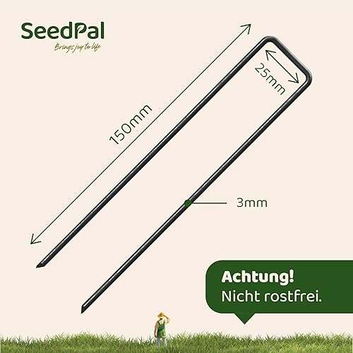 SeedPal Erdanker Bodenanker Unverzinkt - 50 Stück - Heringe Erdnägel stabil, Erdanker Unkrautvlies, Zaun & Zelt - 150mm*25mm*Ø2.7mm - Erdnägel/Bodenhaken aus Stahl - Bodenverankerung - Cheap-Us