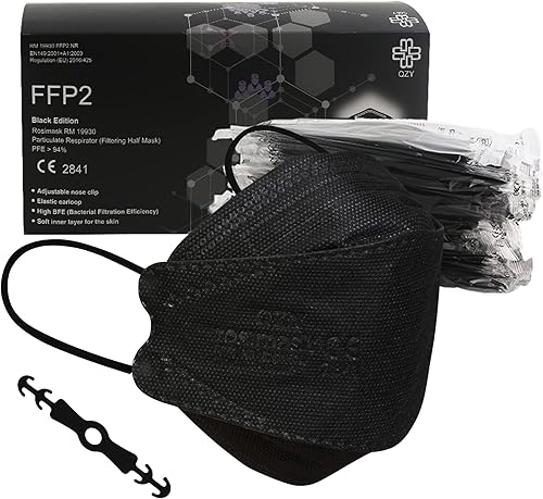 5RMED FFP2 Maske Fischform Schwarz Koreanisches Modell Schachtel à 25 Stück Mit Gummiband und anpassbarem Nasenbüge 5 Filtrationsschichten | FFP2 Masken - Cheap-Us