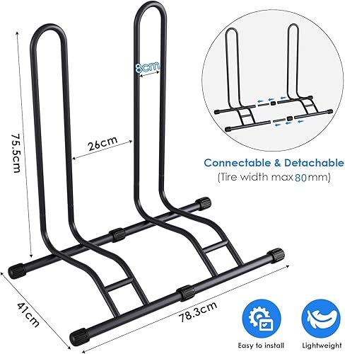 TLGREEN Fahrradständer Boden 3 Stück, Abnehmbar Bodenständer Fahrräder, Reifenbreite bis 80 mm, Freistehend Fahrradhalter,Radständer für Mountainbike Rennrad MTB,Stabil,Schwarz - Cheap-Us