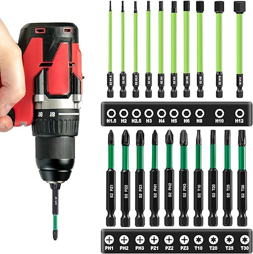 FANTICDE 20 Stück Langer Schraubendreher Bit Set, Bitsatz mit Magnetkopf, 1/4' S2 Sechskantschaft, Hex Sechskan Schlagschrauber Bits, Schrauber Bit für Akkuschrauber(PH, PZ, Torx, Hex） - Cheap-Us