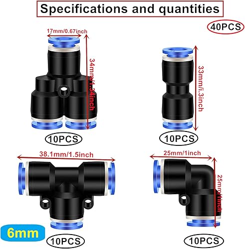 HUAZIZ 50 Stück Gerade Pneumatik Steckverbinder, Air Push Schnellbefestigungen, Pneumatische Fittings Push in Schnellkupplung Verbinder für Luft Wasser Schlauchanschluss 4/6/8/10/12mm - Cheap-Us