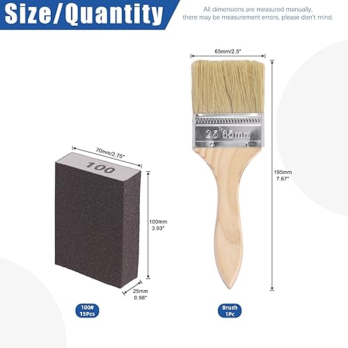 Glarks 16-teiliges Schleifschwamm-Set mit 60er-Körnung, 15 Stück, 10 x 7 x 2,5 cm, waschbare und wiederverwendbare Schleifblöcke und 1 Pinsel, ideal für Holzarbeiten, Trockenbau, Metallpolieren - Cheap-Us