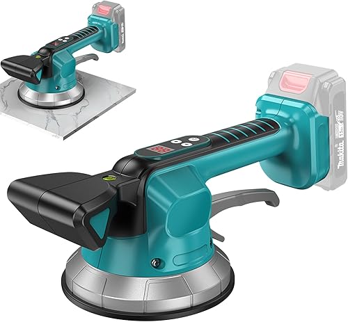 Akku Fliesenrüttler, Fliesenvibrator kompatibel mit Makita 18V Akku, Fliesenlegerwerkzeuge mit 10 Einstellbaren Gänge, 14,5cm Saugnapf und 200kg Adsorption zum Verlegen von 30-240cm Fliesen - Cheap-Us