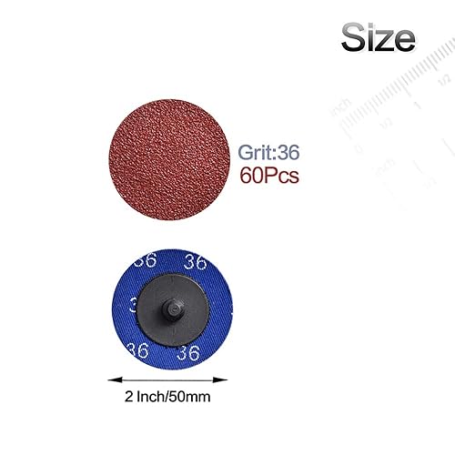 Tshya Schnellwechsel-Rollenscheibe, 60 Stück, Körnung 36, 5,1 cm, Aluminiumoxid-beschichtet, Schleifmaschinen-Zubehör, für Oberflächenvorbereitung (P36) - Cheap-Us