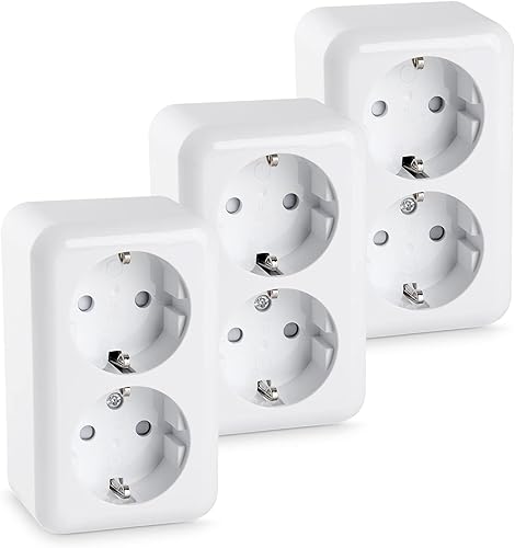 HEITECH Aufputz Schutzkontakt Steckdose 2fach - Neues Modell - 3x Wandsteckdose für Innenbereich 250 VAC 16A IP20 - Schuko Steckdose innen Aufputzsteckdose Schutzkontaktsteckdose - Cheap-Us