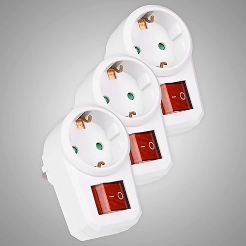 HEITECH Promotion GmbH HEITECH 1-fach Steckdosenadapter mit Kindersicherung – GS & TV geprüfter Zwischenstecker mit Schalter – 3er-Pack Zwischenstecker - Cheap-Us