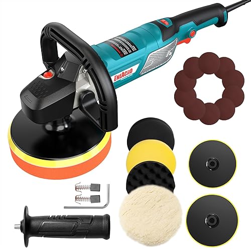 ENEACRO Poliermaschine,1500W Polierer 6 Variable Geschwindigkeit mit 150/180mm Polierteller, D-Griff und Seitengriff, mit 150mm Polierschwamm/Schleifpapier, zum Polieren von Auto, Glas - Cheap-Us