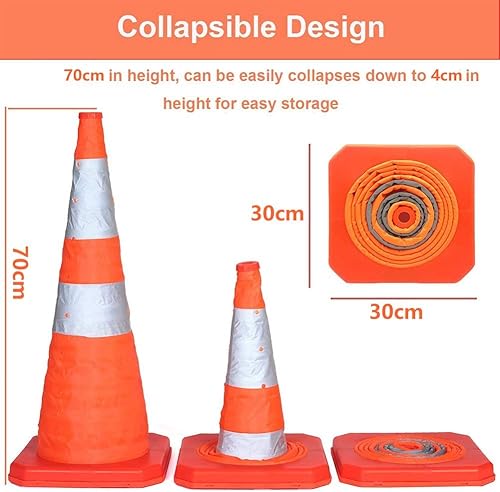 4 Stück Leitkegel Pylone Faltbar Warnkegel 70CM Kegel Set Für Bodenarbeit Mit Reflexstreifen (4 Stück 70cm Faltbar) - Cheap-Us