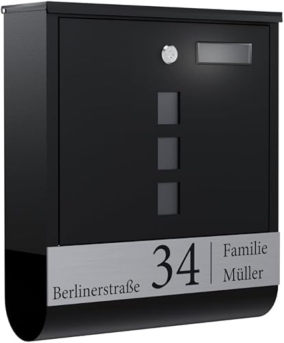 Bl4ckPrint Premium Briefkasten Anthrazit - Postkasten Zeitungsfach Sichtfenster personalisiert mit Familienname Straße und Hausnummer - hochwertiger Wandbriefkasten personalisiert - Cheap-Us