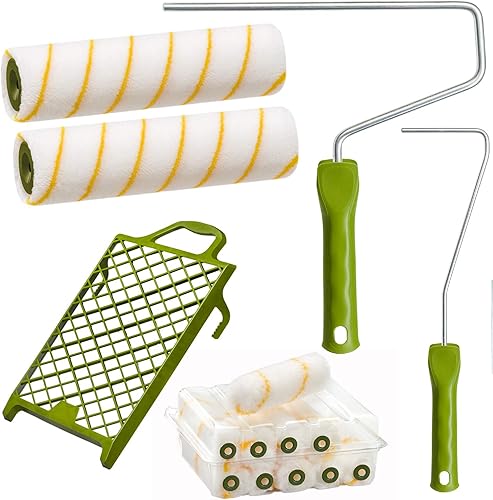 Colorus Maler Set Profi | Renovierset 15-teilig für Wandfarbe, Fassadenfarbe, Latexfarbe | Malerwalze 25 cm | Abstreifgitter 27 x 29 cm | Farbrolle 10 cm | Malerrolle Aufsteckbügel - Cheap-Us