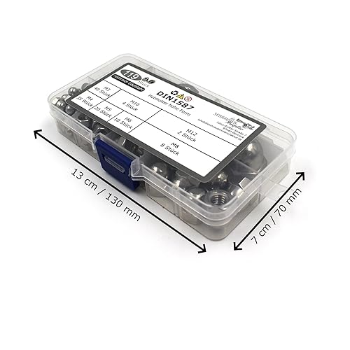 119 teiliges Set aus Hutmuttern hohe Form nach DIN 1587 rostfreier Edelstahl A2 V2A Sechskant-Hutmuttern Größen M3-M12 (119 Teile) - Cheap-Us