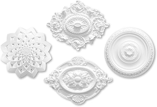 MARBET DESIGN Stuckrosette aus EPS Styropor - Deckenrosette weiß, Zierelement, Stuck (R-04, 57x40cm) Wanddeko Wohnzimmer Decke Polystyrol Oval - Cheap-Us
