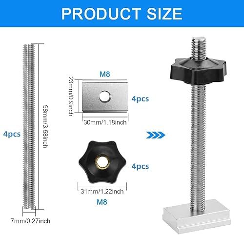 KLYNGTSK 18 Stück T-Schiene Gleitmuttern M8 Nutensteine T-Nut Muttern Kit mit T-Schraube und Klemmknopf M8 Kunststoffgriff für Holzbearbeitung Werkzeug - Cheap-Us
