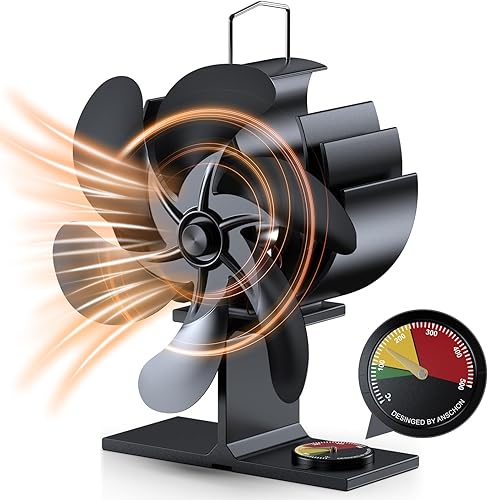 Zgrmbo Ofenventilator, 6 Blätter Wärmebetriebener Kamin ventilator mit Temperatur-Erinnerung, Leiser ofenventilator ohne strom, Holzofen-Zubehör für Holzofen/Pellet/Holzscheit - Cheap-Us