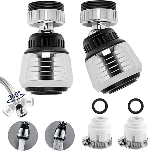 2 Stück Wasserhahn Aufsatz Küche, 360° Wasserhahn Aufsatz Schwenkbar, 2 Modi Wasserhahn Luftsprudler mit 2 (M22 und F24) Adaptern, Wassersparer für Wasserhahn Brause Küche Bad Aufsatz - Cheap-Us