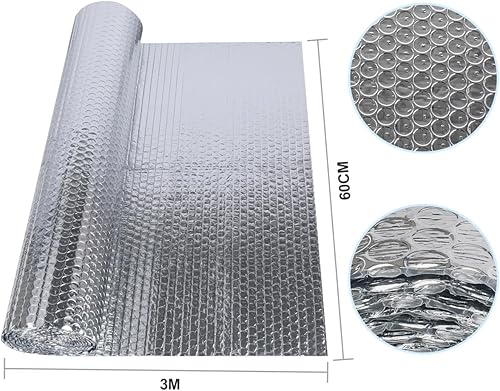 Doppelseitige Aluminiumfolie Isolierung 150 cm X 2.5 m,3mm Dicke Isolierfolie Dämmfolie Reflexionsfolie,Alu-Luftpolsterfolie Heizkörper Isolierung für Fahrzeuge, Dächer, Fenster, Rohre usw - Cheap-Us