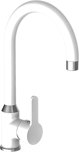 EISL Spültischarmatur DIZIANI, Wasserhahn Küche, 360° schwenkbar, ideal auch für Doppelspülbecken, Chrom/Weiß - Cheap-Us