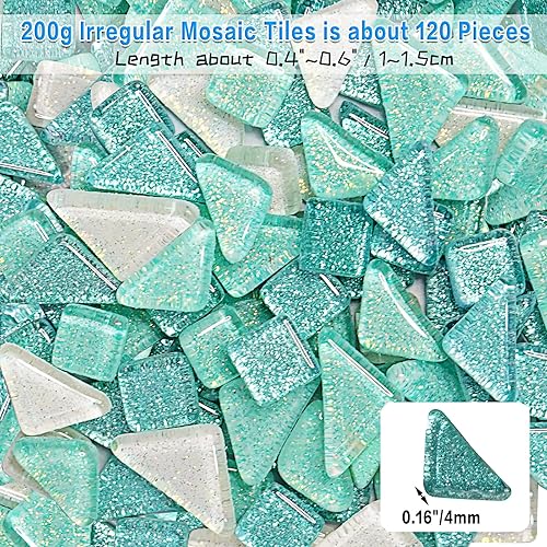Bunte Glasmosaikfliesen 200g, Irregulär Glitzerkristall Mosaiksteine Glasstücke, Glasfliesen Glassteine für Basteln, Haus Deko(blau) - Cheap-Us