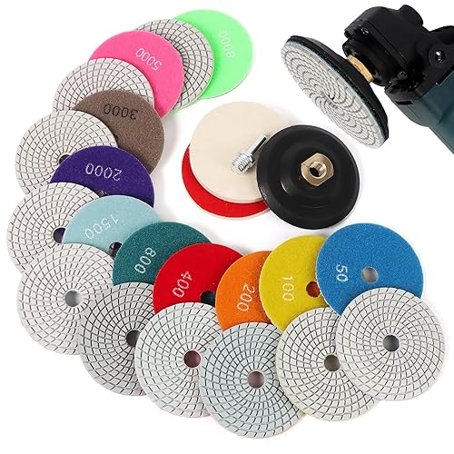 14PCS Diamant nass Polierscheiben mit M14 Gummi-Stützteller Wollfilz,100mm Marmor Polierset Schleifpads für Granit Beton Fliesen Stein Schleifen,50-8000 Schleifscheibe für winkelschleifer, Bohrer - Cheap-Us