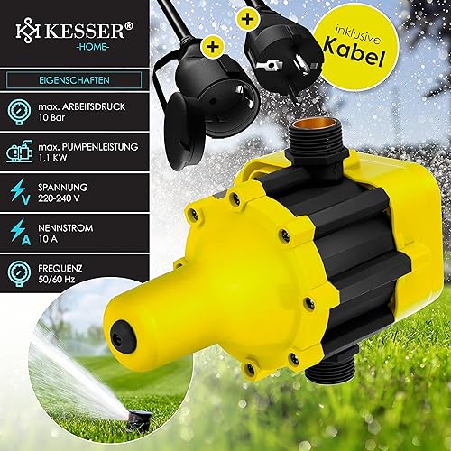 KESSER Druckwächter Druckschalter | 10bar | Pumpensteuerung | Hauswasserwerk | Gartenbewässerung | Mit Kabel | konstanten Wasserdruckl | Garten & Haus | automatisches Ein- und Ausschalten | Blau - Cheap-Us