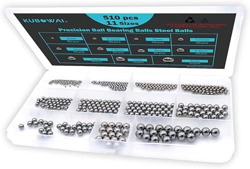 KUBOWAI 510 Stück Kugellager Stahlkugel Sortiment, Präzisions Chromstahl Metallkugeln für Fahrradrad Ersatzteile, 2–8 mm (11 Größen) - Cheap-Us