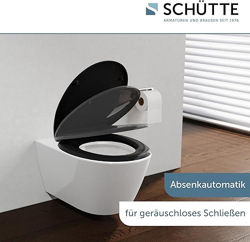 Schütte WC-Sitz mit Absenkautomatik, Abnehmbarer Klodeckel aus bruchsicherem Duroplast, Innovative DIY Montage durch Klebepads, Toilettendeckel und Brille bis 150 kg belastbar, Anthrazit Grau - Cheap-Us