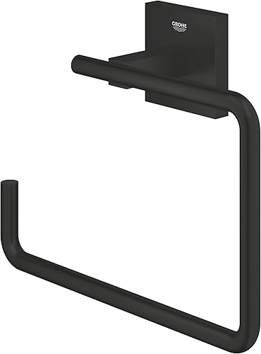 GROHE Start Cube, Handtuchring (zum Kleben oder Bohren, Belastbarkeit: max 5 kg, langlebige Oberfläche), matt schwarz, 409752430 - Cheap-Us