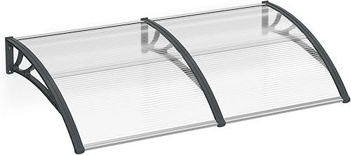 Aufun Vordach für Haustür Haustürvordach Pultvordach aus 5 mm Dicke Transparentes Polycarbonat, PP Halterung, Türdach für draußen Pultbogenvordach Überdachung (150 x 100 cm, Graue Klammer) - Cheap-Us