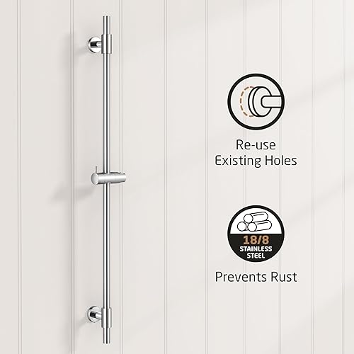 KES Duschstange Brausestange Edelstahl SUS 304 Wandstange mit Duschkopfhalter Verstellbar Stange Duschkopf 100 CM Lang Poliert, F209S100-PS - Cheap-Us