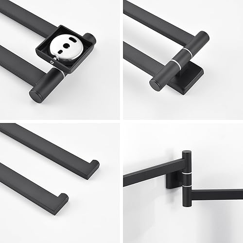 Auralum Handtuchhalter Schwarz mit Bohren - Handtuchhalter Bad 180° Dreh- und Klappbare Doppelstange -Handtuchhalter Edelstahl mit 40 cm Armlänge, für Badezimmer - Mit Montagezubehör - Cheap-Us