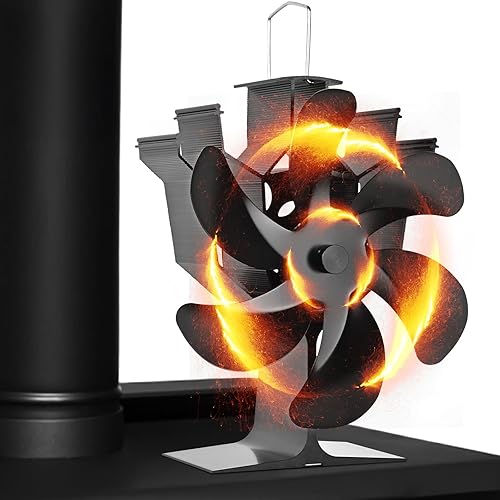 Kaminventilator, 6 Flügel-Ofenventilator Stromloser Leiser Betrieb, Wärmebetriebener Ventilator mit Thermometer, Kaminöfen Ohne Strom Hitzebetrieben Kamin Ventilator für Holz/Holzbrenner/Kamin Erhöht… - Cheap-Us