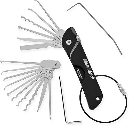 MULTIPICK Taschenmesser Dietrich Set Profi [7 Werkzeuge | Schwarz] Lockpicking Set im Taschenmesserformat - Lockpicking Set Profi & Anfänger - Picking Tool - handliches Schlüsseldienst Werkzeug - Cheap-Us