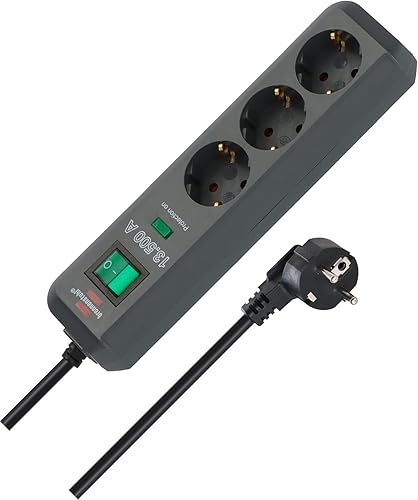 Brennenstuhl Eco-Line Steckdosenleiste 3-Fach mit Überspannungsschutz (Mehrfachsteckdose mit erhöhtem Berührungsschutz, Schalter und 1,5m Kabel) anthrazit - Cheap-Us