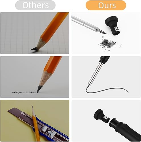 Amabro Tieflochmarker Set, Bleistift Baustelle Tiefloch Bleistift Set Tieflochmarker Bleistift Speedmarker Zimmermannsbleistifte Langlebiger Marker Mit Stifthülle und 6 Ersatzminen(Schwarz) - Cheap-Us