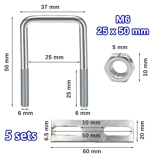 duoyif U-Bolzen M6 30x50mm 5Stk U Bolzen Quadratisch, Bügelschraube M6 U Bügel, U-Schrauben M6 Edelstahl Mit Mutter Rahmenplatte, U Bügelbolzen Für Rohr Befestigung Auto Abschleppen (M6 30mmx50mm) - Cheap-Us