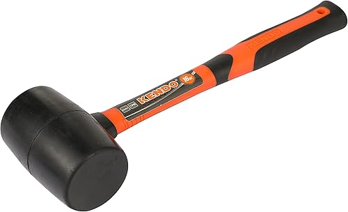 KENDO - Gummihammer schwarz - 450 g - mit ergonomisch geformtem Soft-Grip Fiberglasstiel für besten Halt - Cheap-Us