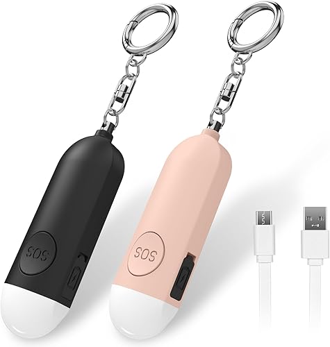Qoosea 2 Taschenalarm mit 130 dB Persönlicher Alarm Safesound Persönlicher Sicherheitsalarm Wiederaufladbare Sirene Polizei genehmigte Panik Alarm mit LED-Licht, Schlüsselanhänger für Kinder Frauen - Cheap-Us