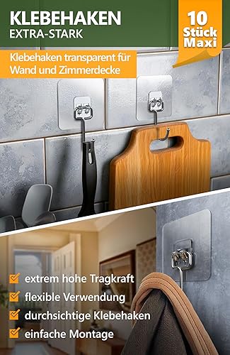 4smile Klebehaken extra-stark - 30 Stück selbstklebende Haken transparent, hohe Tragkraft - 180° drehbare Klebehaken Decke oder Wand, unauffällig, ideal für Küche, Bad, Deko - Cheap-Us