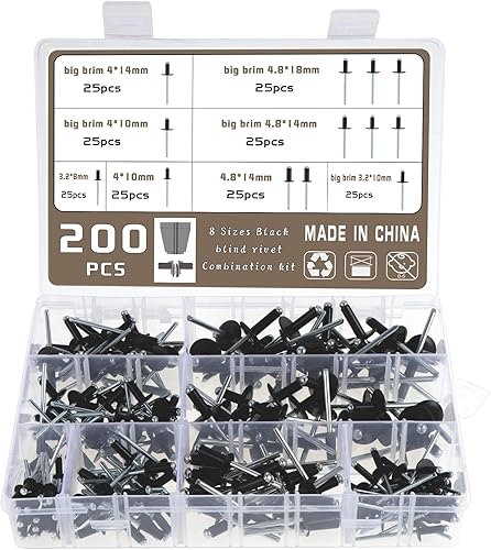 KEESIN Blindnieten,200 Stück Niete Schwarz Aluminium Blindnieten im Set M3.2 M4 M4.8 Blindnieten Sortiment Popnieten Pop-Nieten Aluminium-Blindnieten für Möbel, Maschinen, elektrische Geräte - Cheap-Us
