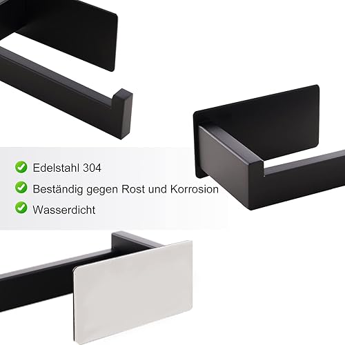Aikzik Toilettenpapierhalter ohne Bohren, Selbstklebend Toilettenpapierrollenhalter Edelstahl Klopapierhalter Wc Halter Rollenhalter Klorollenhalter Papierhalter für Küche und Badzimmer, Schwarz - Cheap-Us