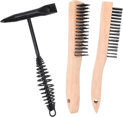 Luckyweld Schweißhammer mit Spiralfedergriff, 27,9 cm Schweißstahldrahtbürste zum Reinigen, Entfernen von Schlacken und Schweißrückständen - Cheap-Us