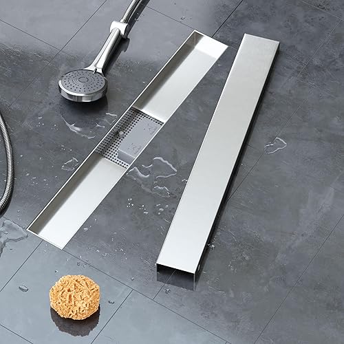 VILSTEIN Duschrinne 80cm, Edelstahl Bodenablauf Komplettset, extra flach, Siphon mit Geruchsstop, Haarsieb - Randablauf - Cheap-Us