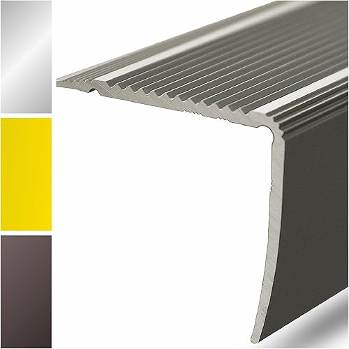 casa pura Aluwinkel Treppenprofil L-Form Winkelprofil Selbstklebend | Silber | eloxierte Stufenkantenprofil für Parkett und Laminat 12 Stück, 100 cm Länge 3 x 2 cm - Integral - Cheap-Us