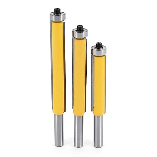 DingGreat 3Pcs 8 mm Schaft Bündigfräser, Kopierfräser/Holzfräse /Nutfräser Holzschneider Router Bit, ober Lager, extra langes, gerades Fräser Schneidmesser - Cheap-Us