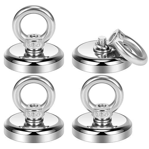 Wukong 32mm Stark Neodym Ösenmagnet, 4 Stück Zugkraft 38kg Extra Starker Magnethaken Neodymium Magnet Haken für Geeignet Magnet Fischen in Haus, Werkstatt, Wasser - Cheap-Us