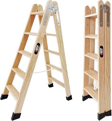 BTF Leiter aus kiefernholz, doppelt, zertifizier, ideal für professinelle Maler, Gips, Elektriker oder bis zu lhrem Zuhause (5 Stufen) - Cheap-Us