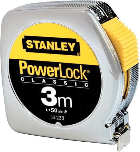 Stanley Bandmaß / Messband Powerlock (aus Metall, 3 m lang, mit Gürtelclip, extra starkes Band, gebogen, beidseitige Skala, Mylar-Schutzschicht, Endhaken zweifach vernietet) 1-33-218 - Cheap-Us